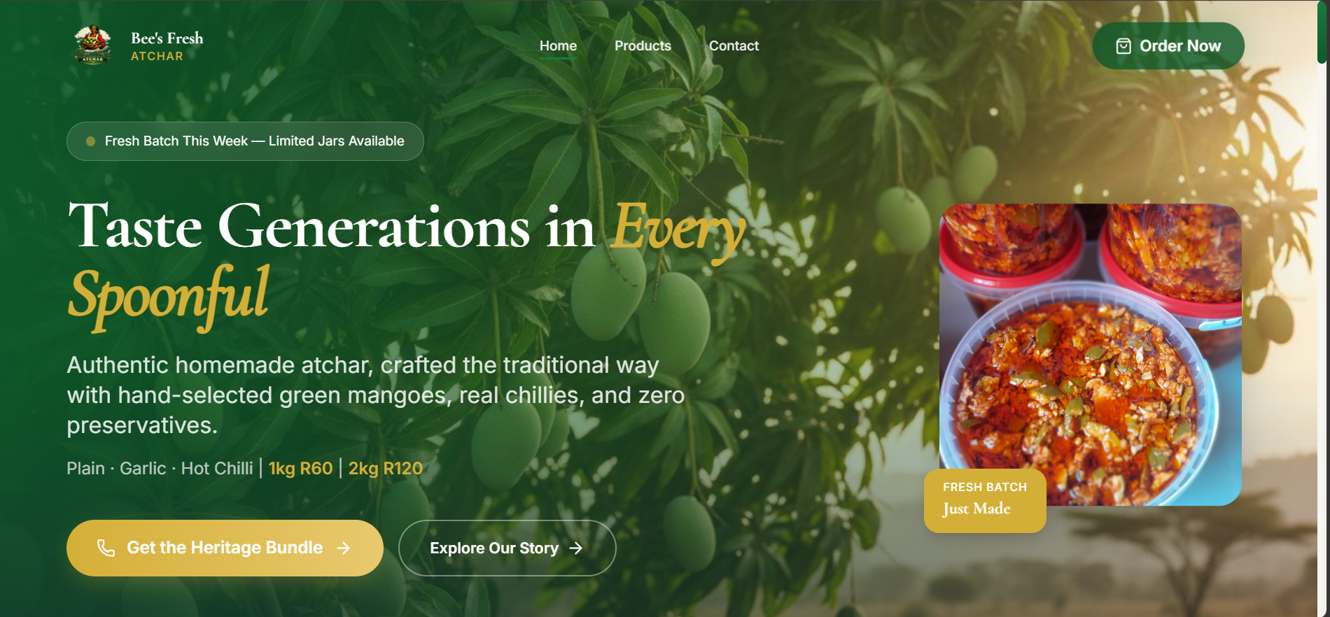 Bee's Fresh Atchar website