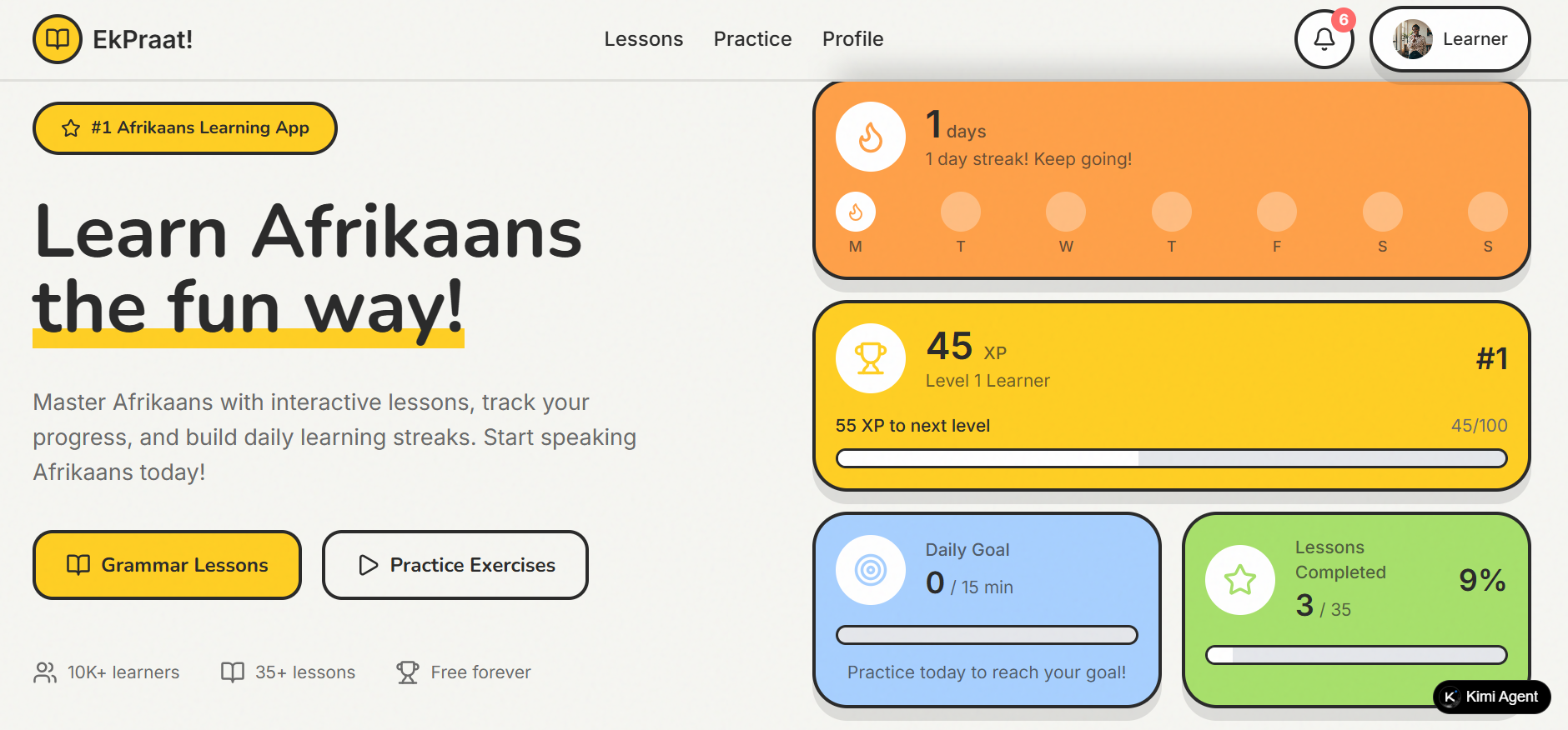 EkPraat Learn Afrikaans website