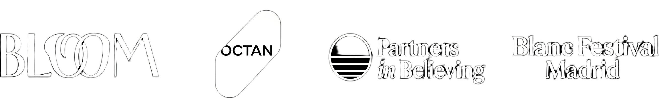 CJX Studios client logo strip featuring Bloom, Octan, Partners in Believing and Blanc Festival Madrid