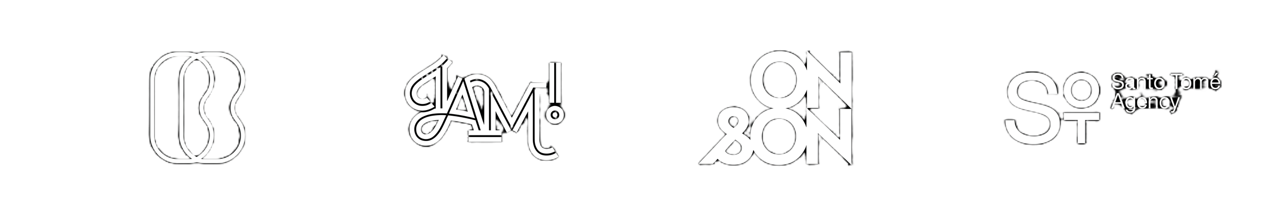 CJX Studios client logo strip featuring GAM, Onbon and Santo Tome Agency brands