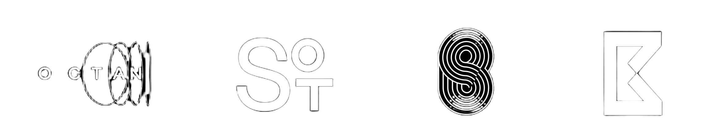 CJX Studios client logo strip featuring Octan, Santo Tome and abstract partner brand marks