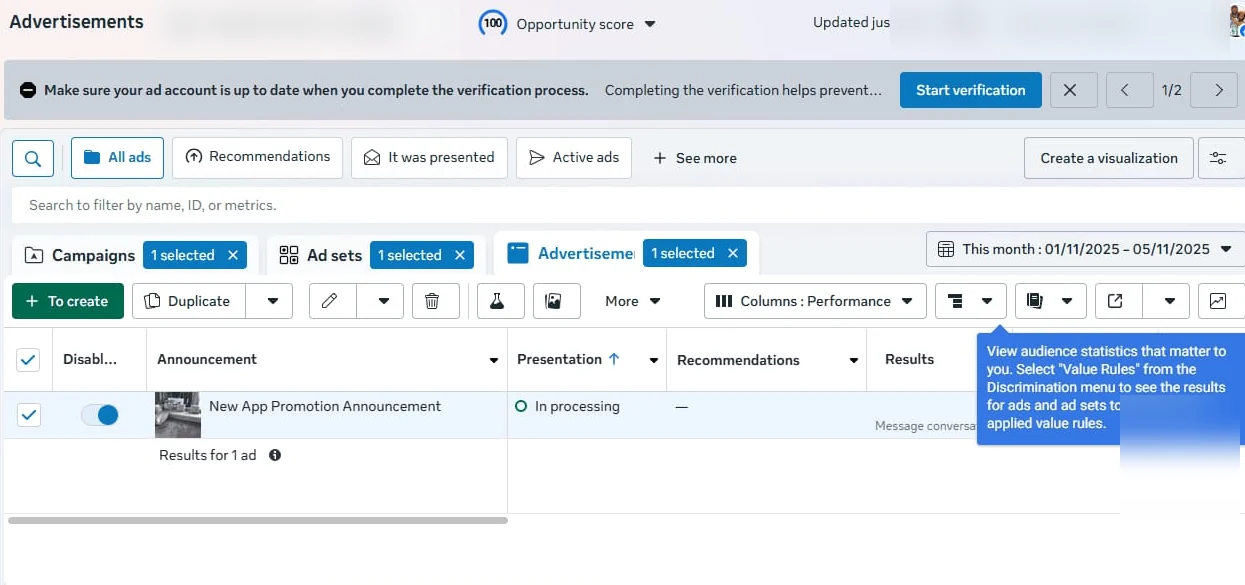 Meta campaign dashboard showing active lead campaign proof